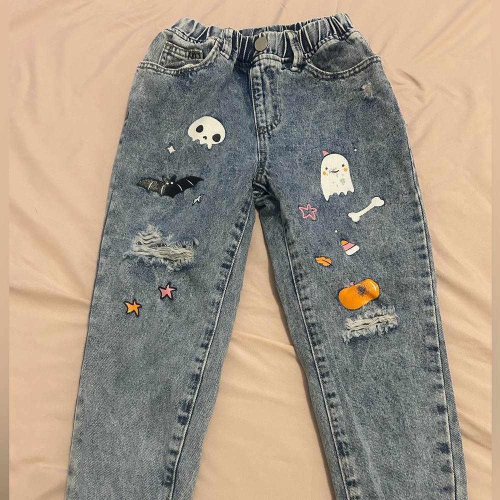 Girls Blue Jeans with Halloween Patches
